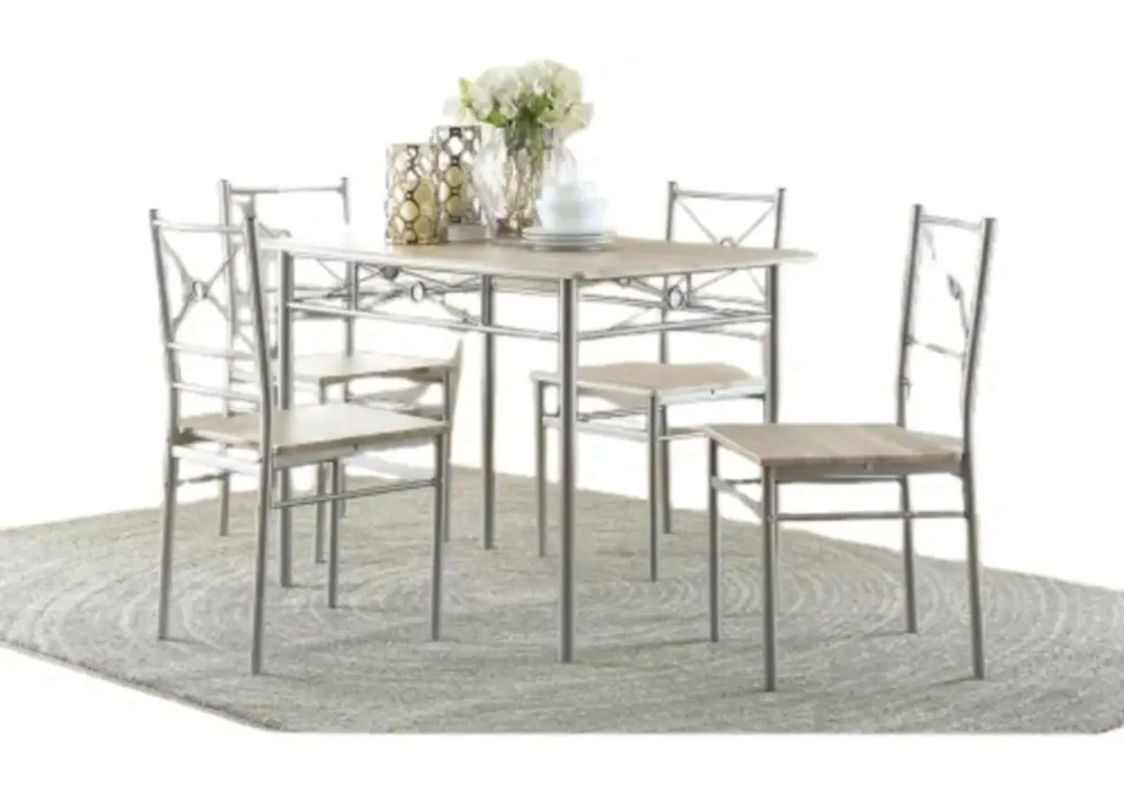 Anna Fontana 5-piece Rectangular Dining Set Brushed Silver