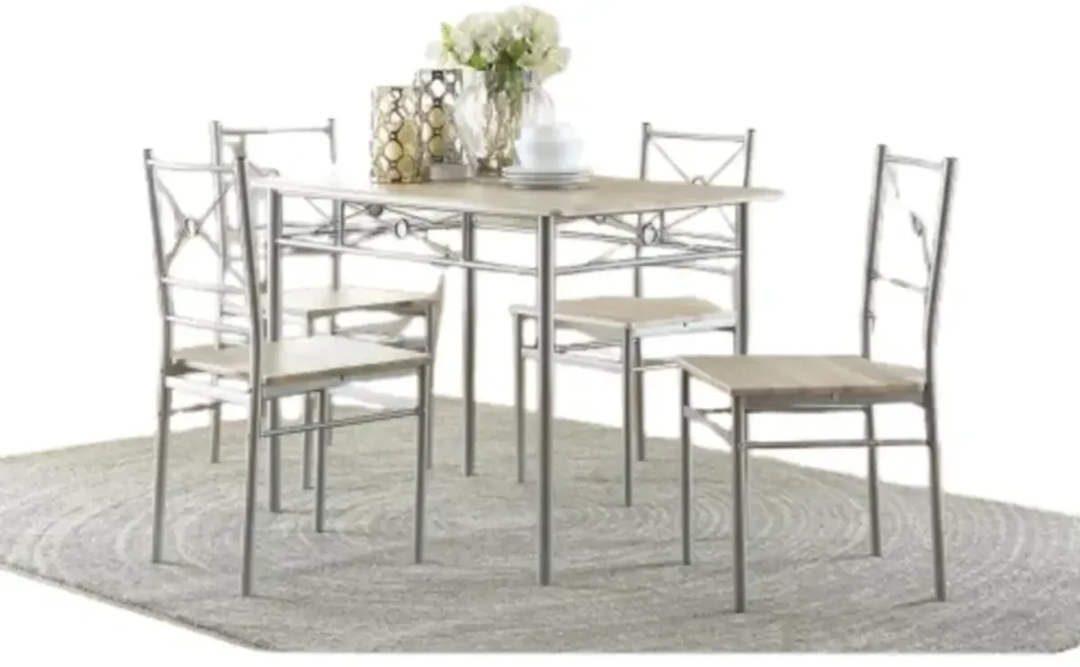 Anna Fontana 5-piece Rectangular Dining Set Brushed Silver