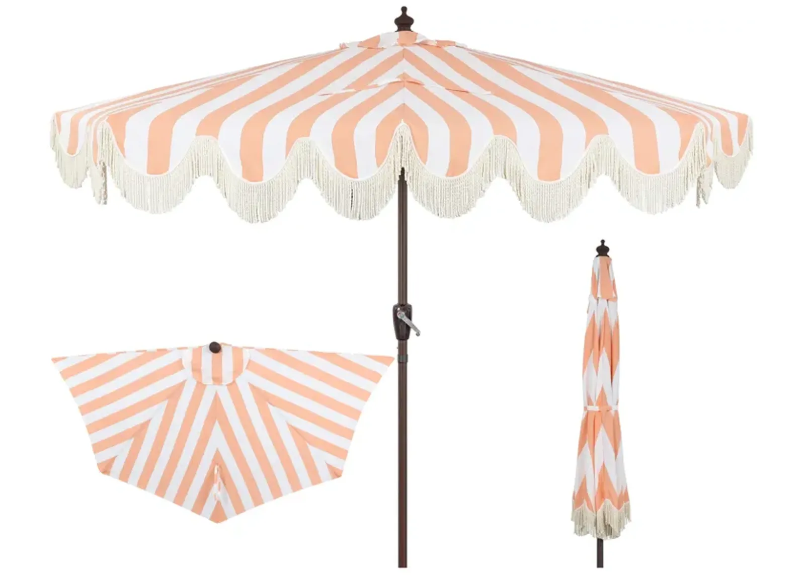 Beverly Designer Classic Scalloped Fringe Half Market Patio Umbrella with Crank, Push Button Tilt and UV Protection