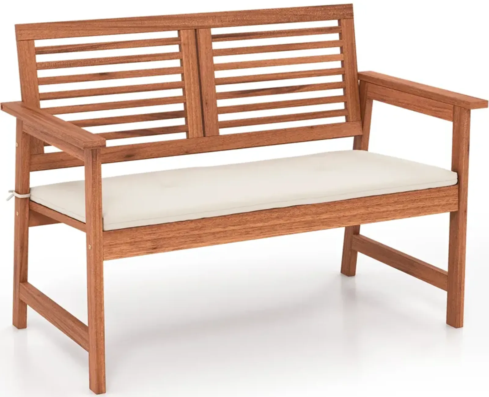 2-Person Solid Wood Patio Bench with Backrest and Cushion