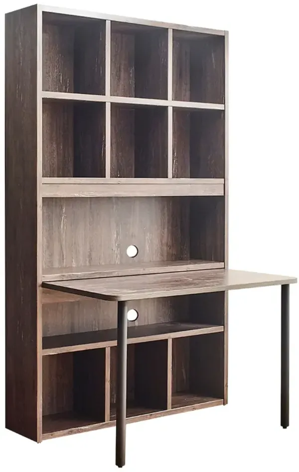 FC Design Klair Living Wood Desk with Bookcase in Rustic Gray