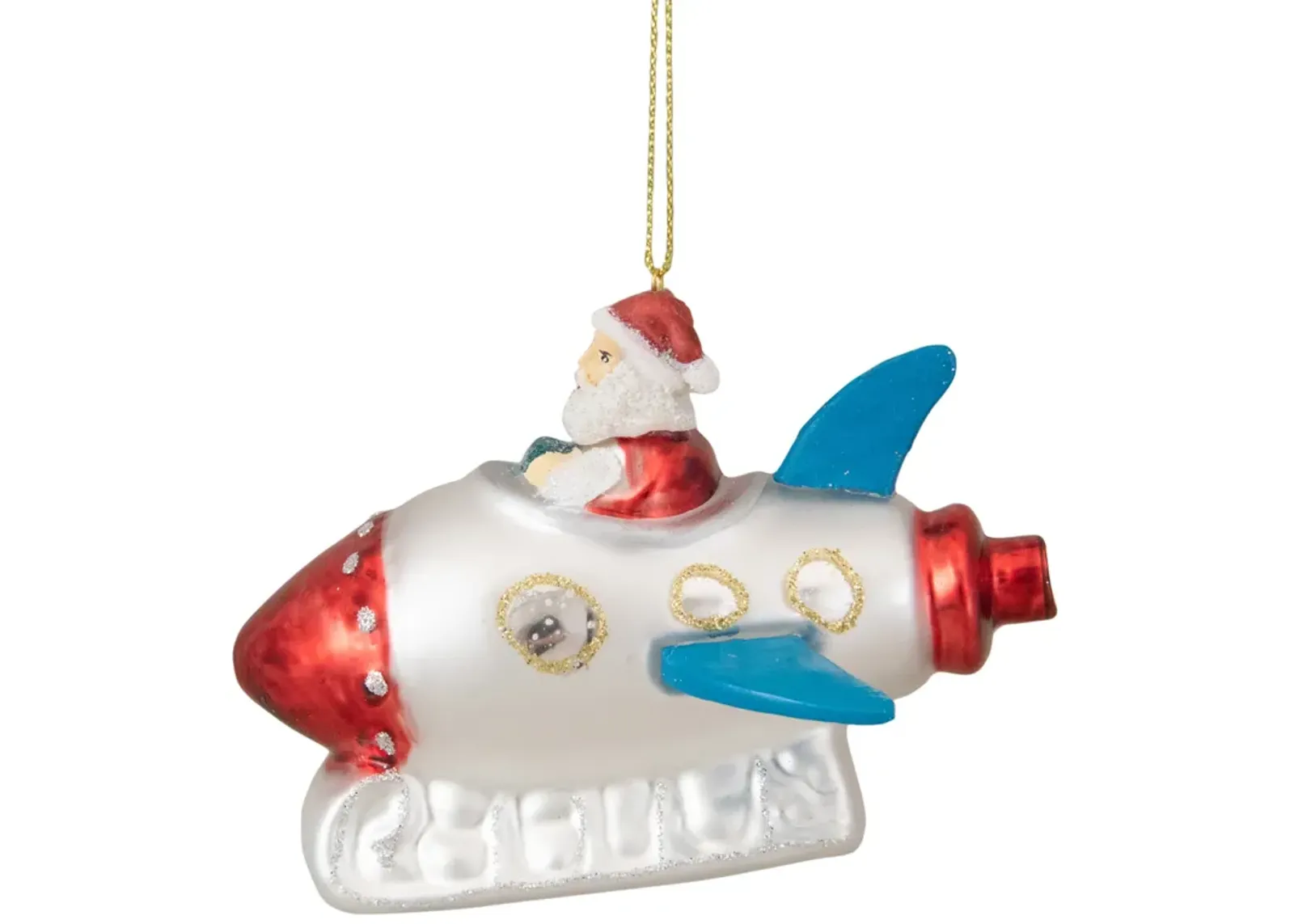 4.25" Santa in a Silver Rocket Ship Glass Christmas Ornament