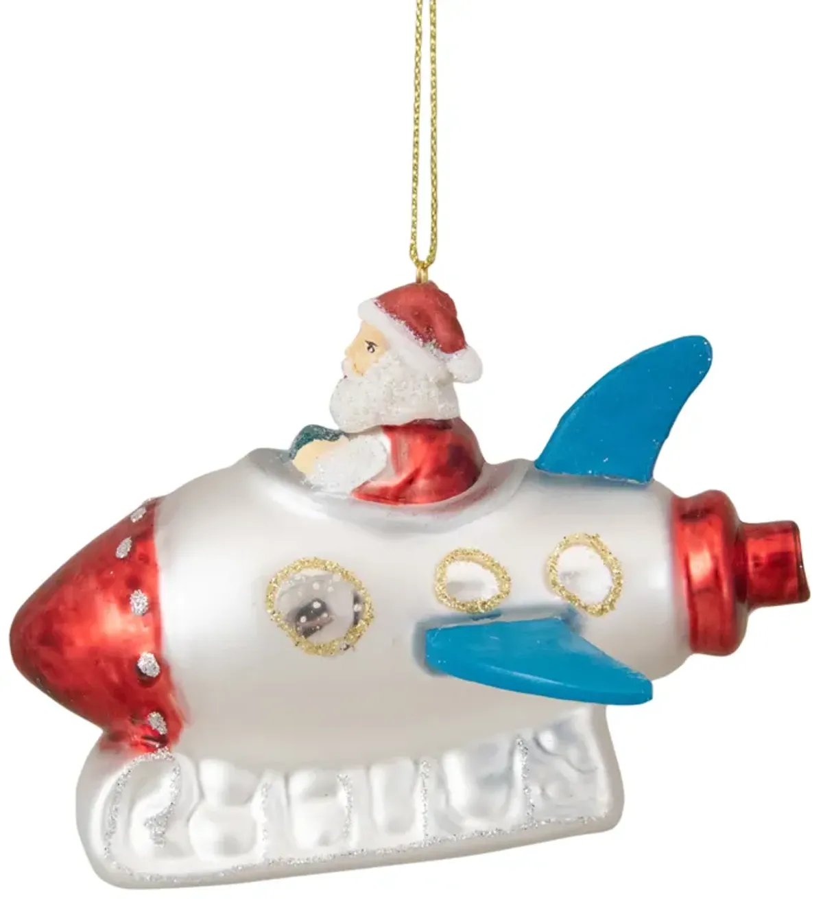 4.25" Santa in a Silver Rocket Ship Glass Christmas Ornament