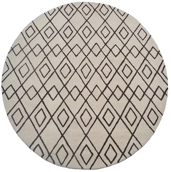 RUGSOTIC CARPETS HAND TUFTED WOOL ECO-FRIENDLY AREA RUGS  - 8'x8', Round Shape, Cream & Brown, Geometric Modern Design, High Pile Thick Handmade Area Rugs for Living Room, Bed Room (K04510)
