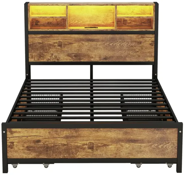 Metal Platform Bed With 4 Drawers, Sockets And USB Ports, Full