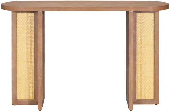 Clihome Farmhouse Rattan Console Table Entryway Table, Narrow Console Table with Storage, Hallway Table for Living Room, Entrance (Natural Wood Wash)