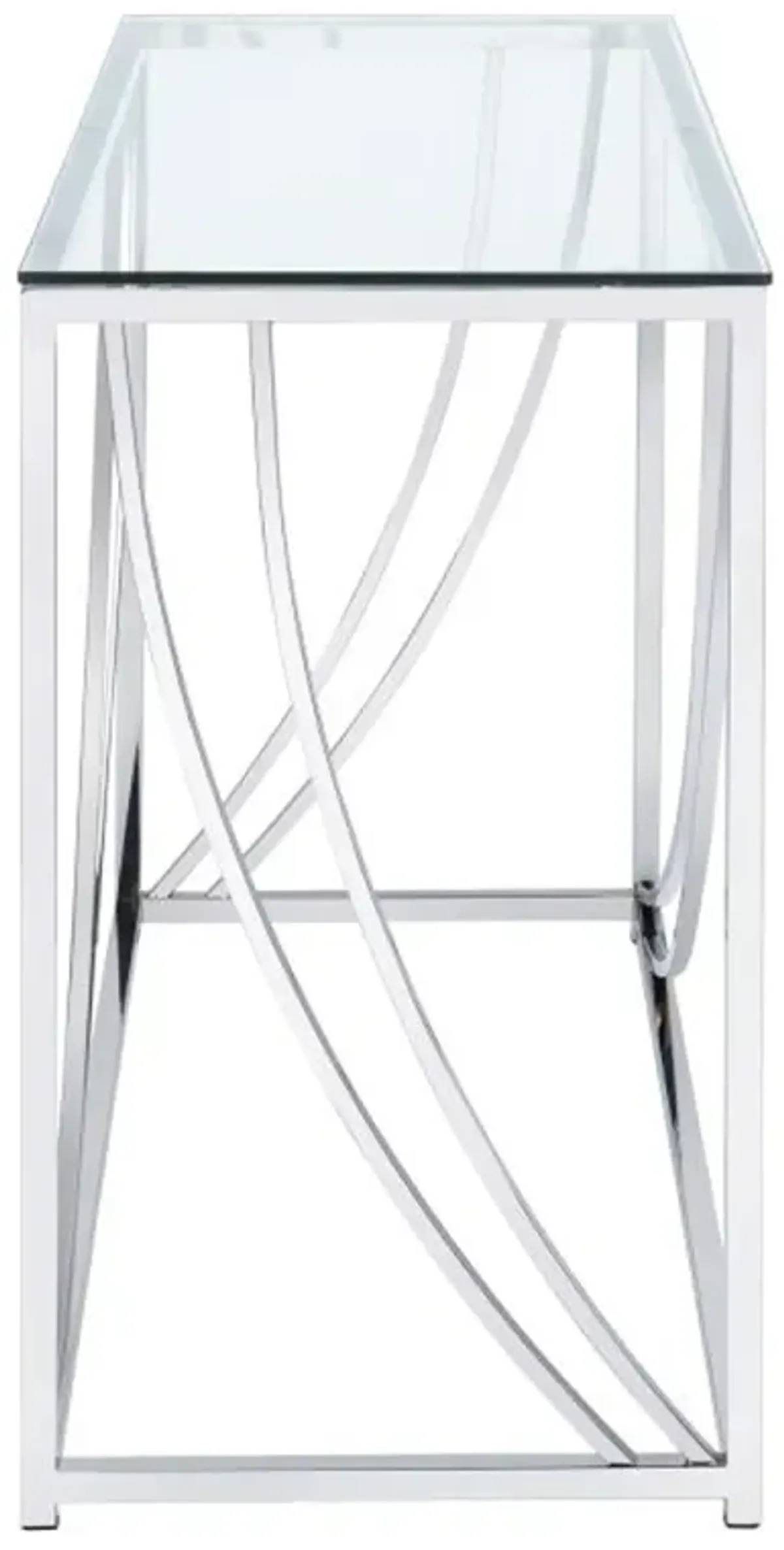 Glass Top Rectangular Sofa Table with Swooping  Curves, Clear and Silver-Benzara