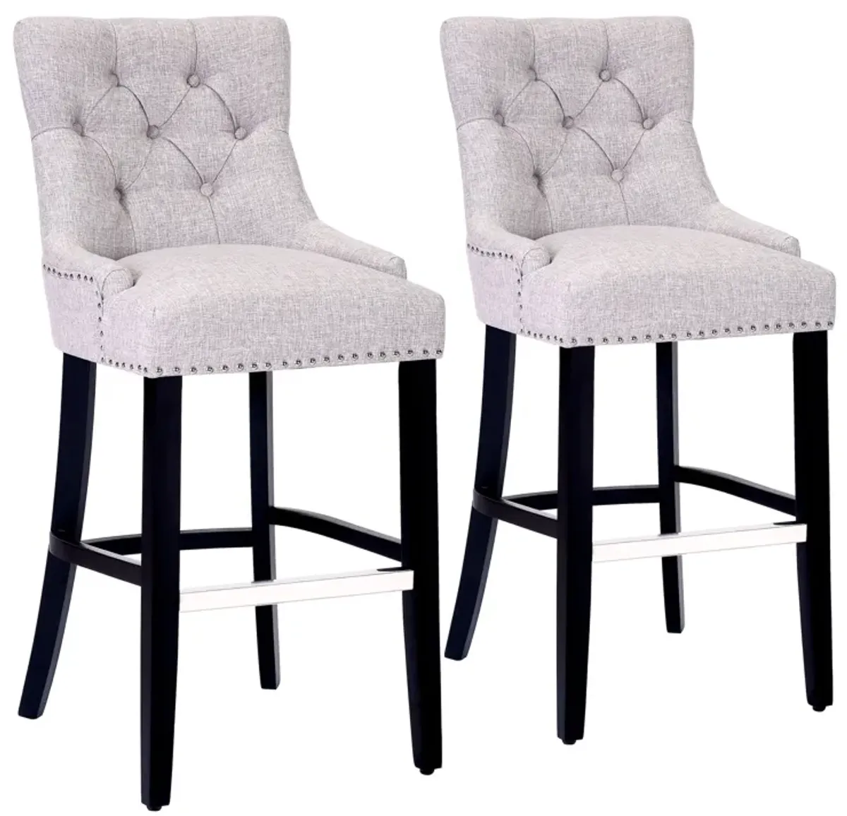 WestinTrends 29" Linen Fabric Tufted Upholstered Bar Stool (Set of 2), Black