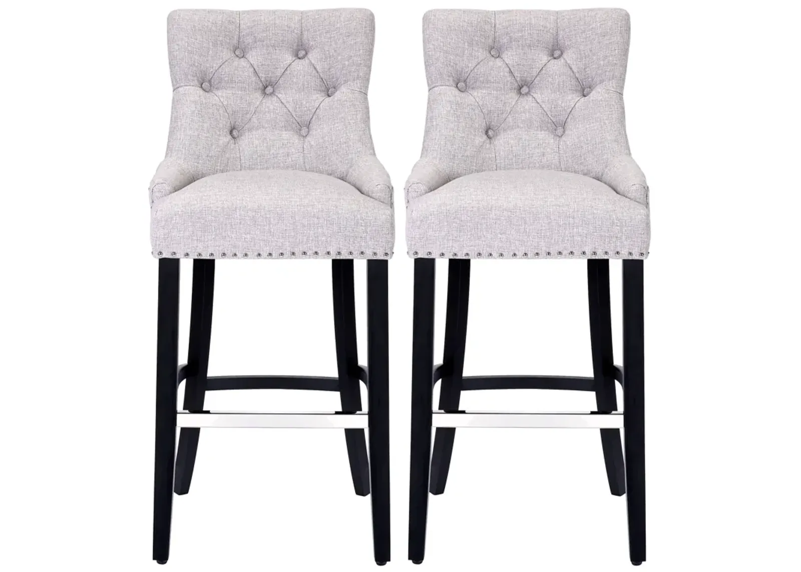 WestinTrends 29" Linen Fabric Tufted Upholstered Bar Stool (Set of 2), Black