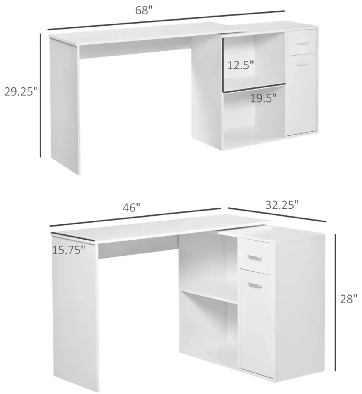 Rotating Home Office L-Shaped Corner Desk w/ Storage Drawer Computer Table Black