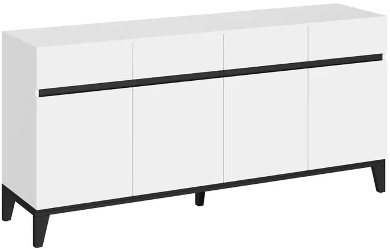 Sideboard Buffet Storage Cabinet with Doors and 4 Drawers, Kitchen Cupboard Cabinet with Adjustable Shelves in White