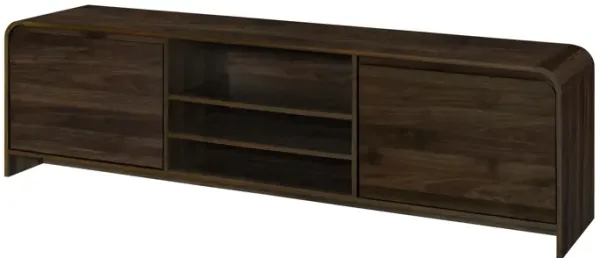 Maria TV Stand Media Cabinet, 2 Drawer and Shelves, Brown Wood 71 Inch - Benzara