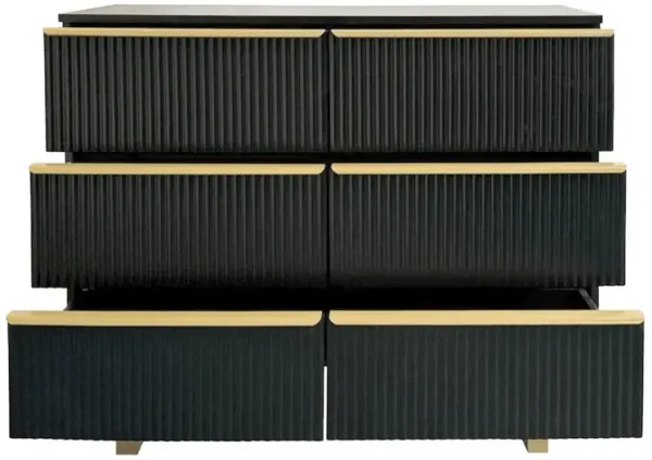 6-drawer Dresser In Mdf Wood With Gold Metal Legs And Handles in Black Color