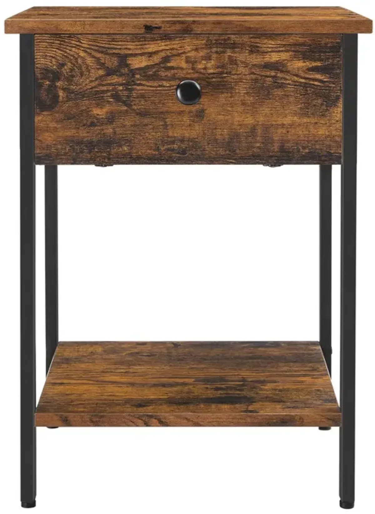 Steel Nightstand with Drawer and Shelf - Industrial-Style End Table for Bedroom