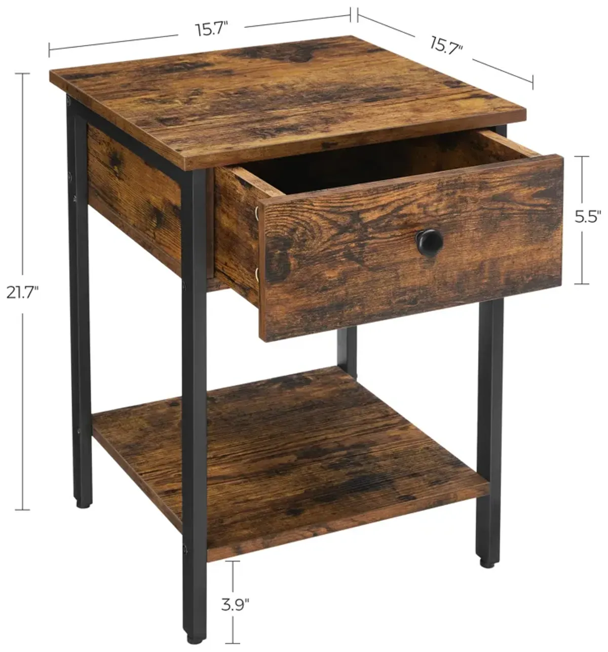 Steel Nightstand with Drawer and Shelf - Industrial-Style End Table for Bedroom