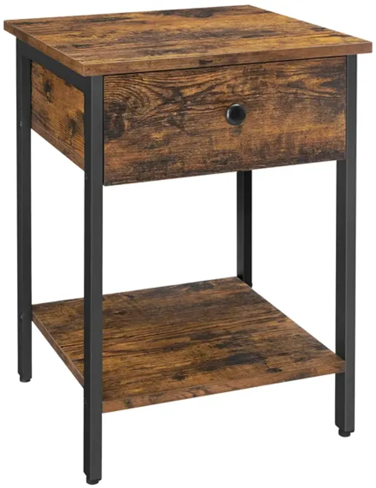 Steel Nightstand with Drawer and Shelf - Industrial-Style End Table for Bedroom