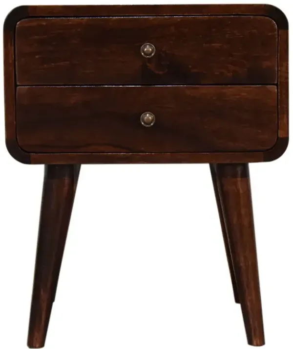 Curved Dark Walnut 2 Drawers Solid Wood NightStand