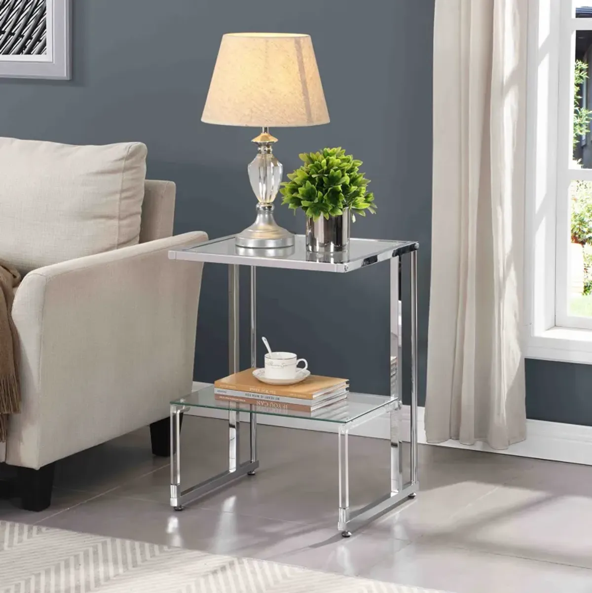 2-Tier Acrylic Glass End Table for Living Room & Bedroom Stylish and Functional Side Table