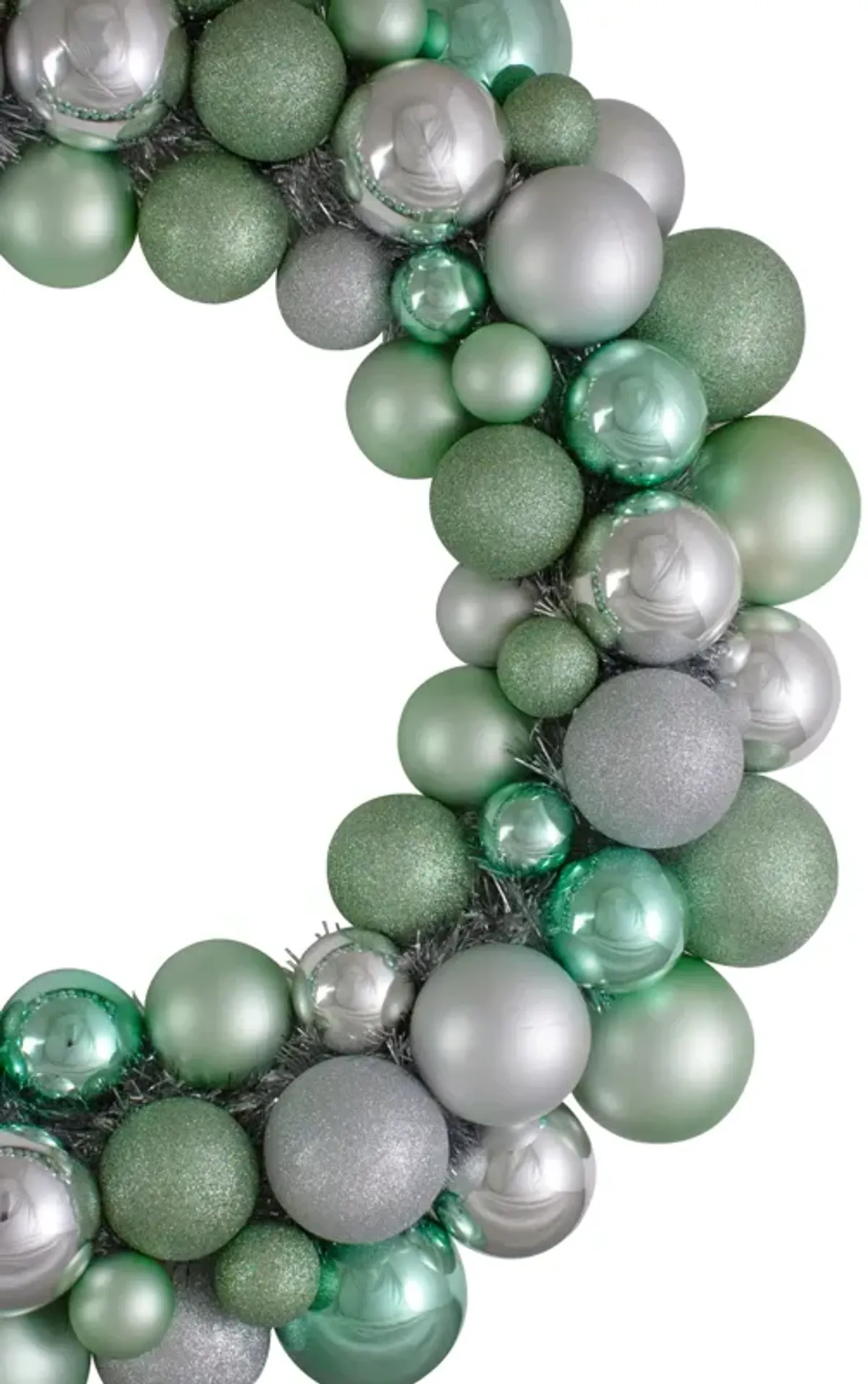 Silver and Seafoam Green 3-Finish Shatterproof Ball Christmas Wreath - 24-Inch  Unlit