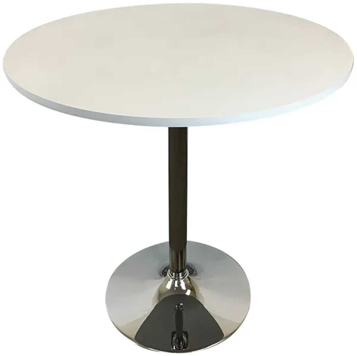 Mari 36 Inch Counter Height Table, White Round Top and Stainless Steel Base - Benzara