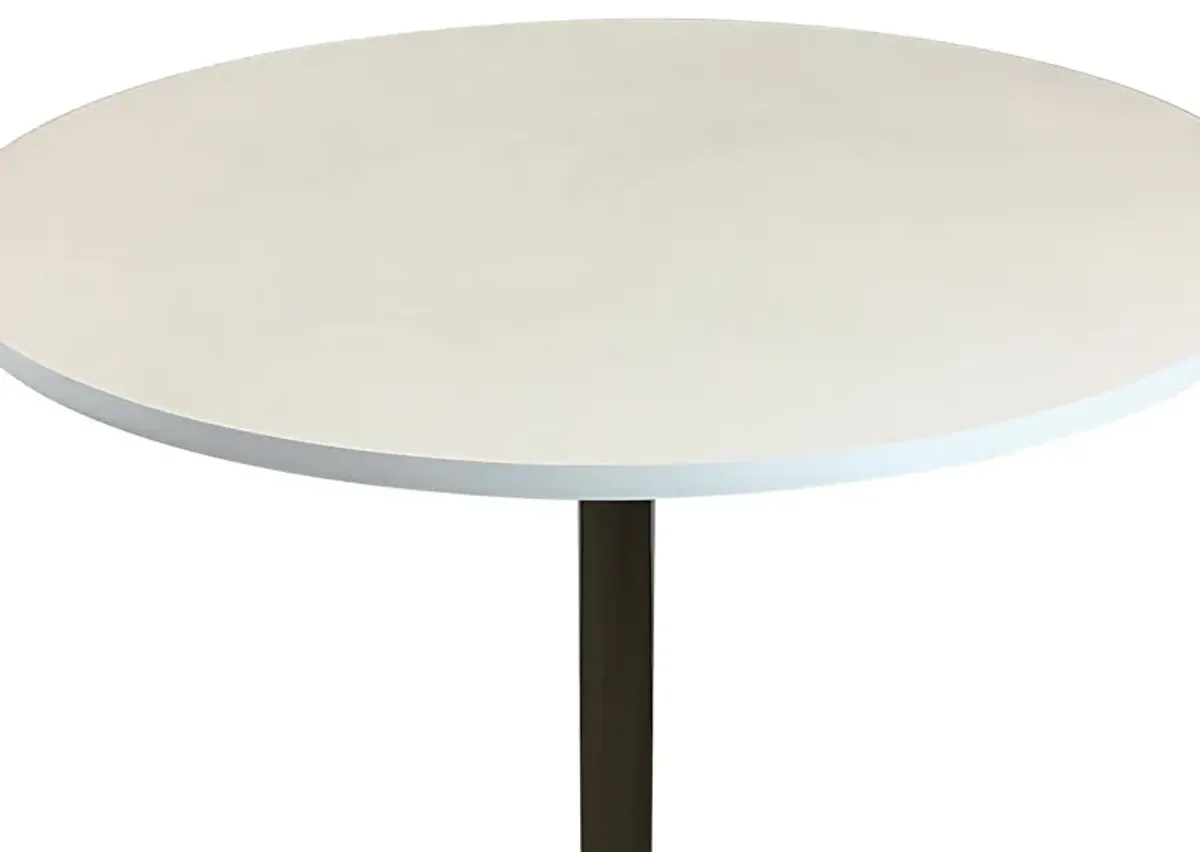 Mari 36 Inch Counter Height Table, White Round Top and Stainless Steel Base - Benzara