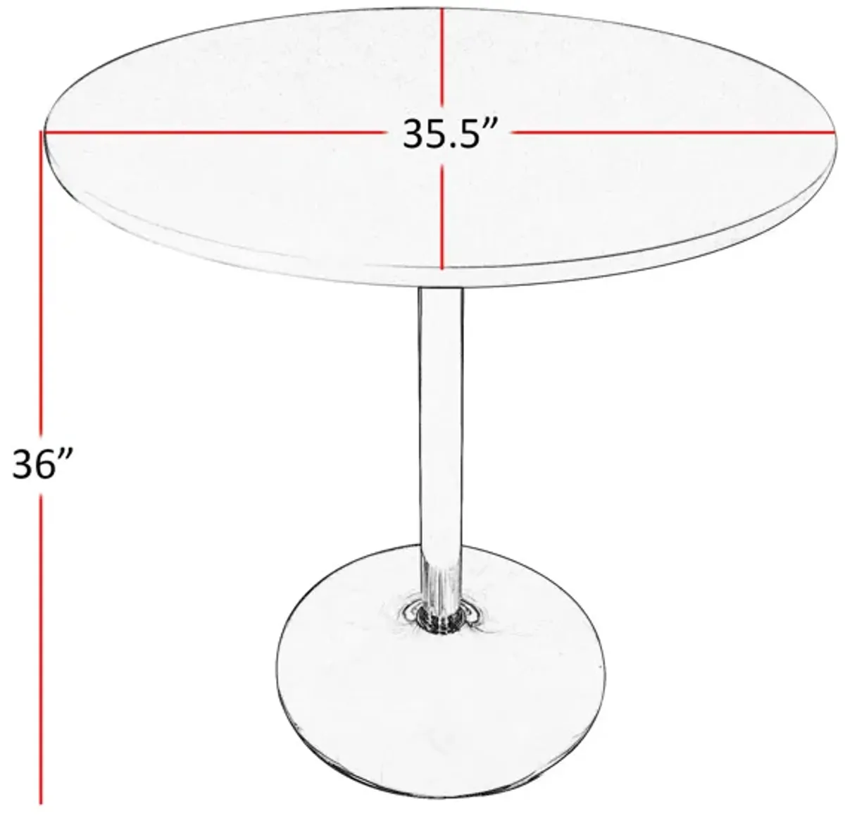 Mari 36 Inch Counter Height Table, White Round Top and Stainless Steel Base - Benzara