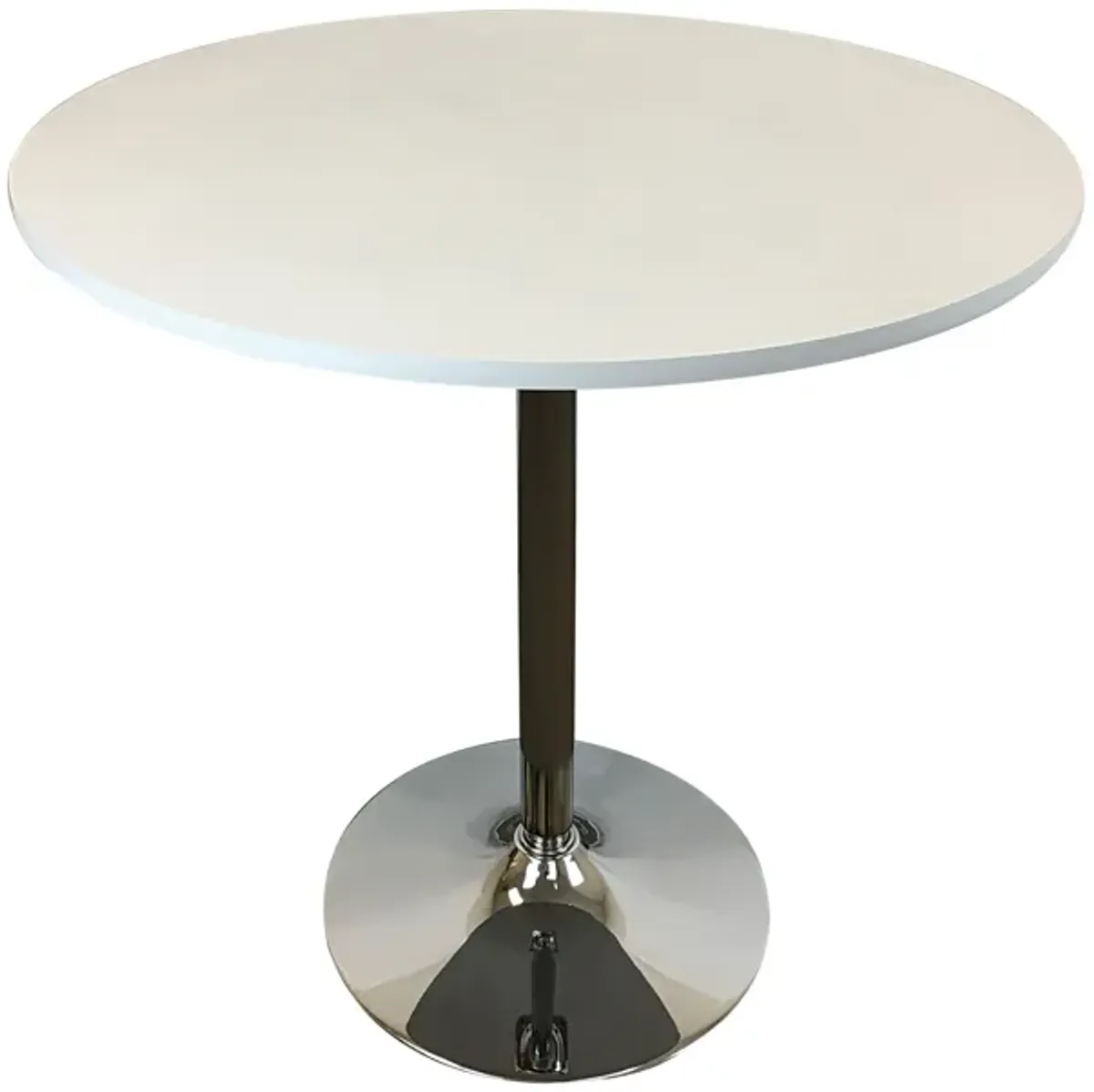 Mari 36 Inch Counter Height Table, White Round Top and Stainless Steel Base - Benzara