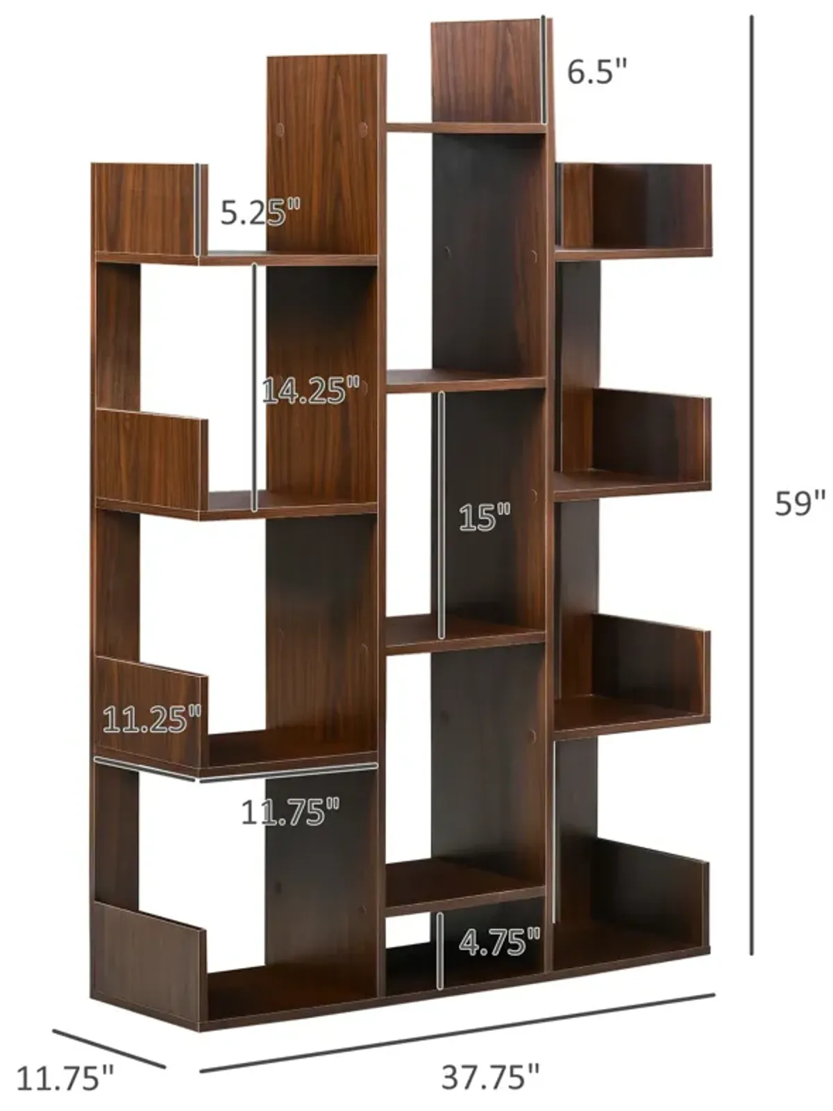 Brown Book Display: Modern 13-Shelf Tree Bookshelf for Living Room