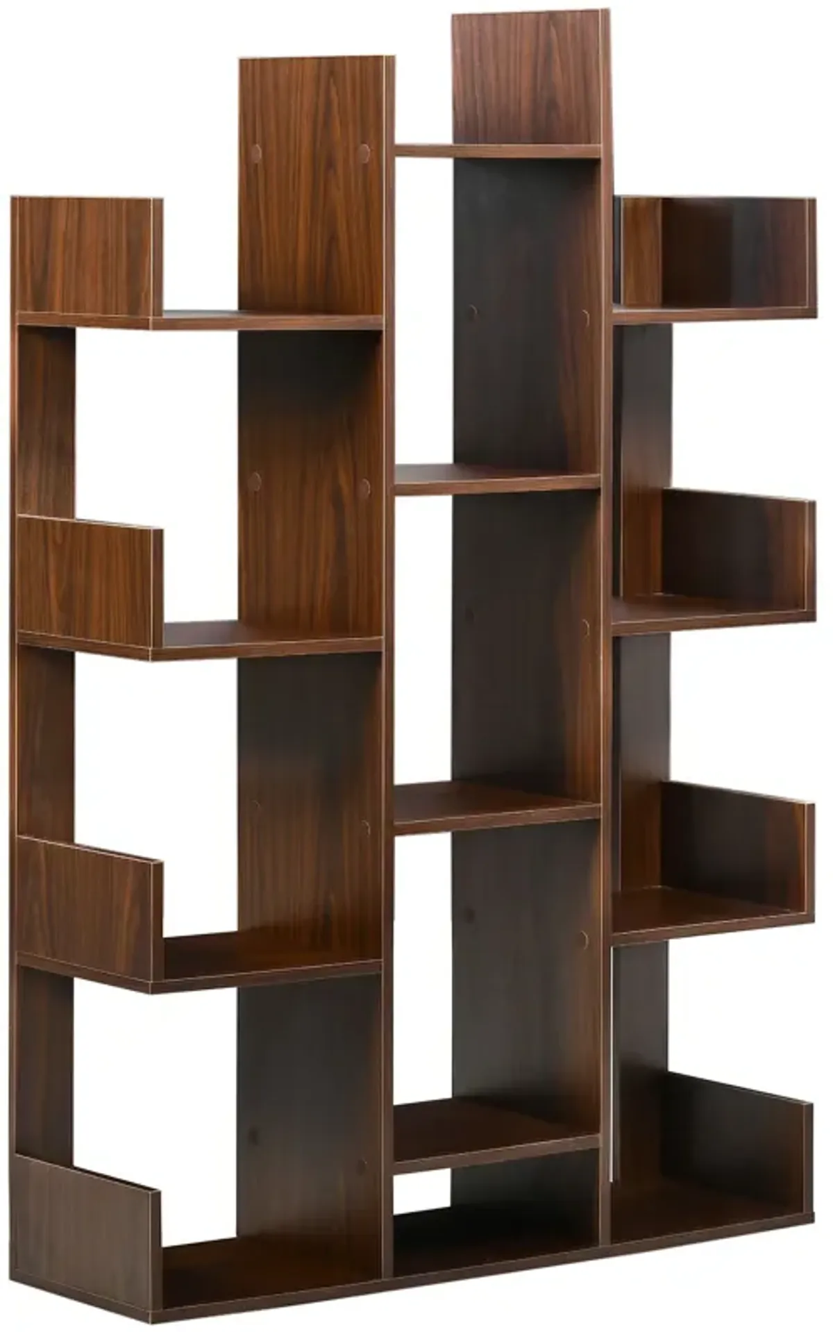 Brown Book Display: Modern 13-Shelf Tree Bookshelf for Living Room