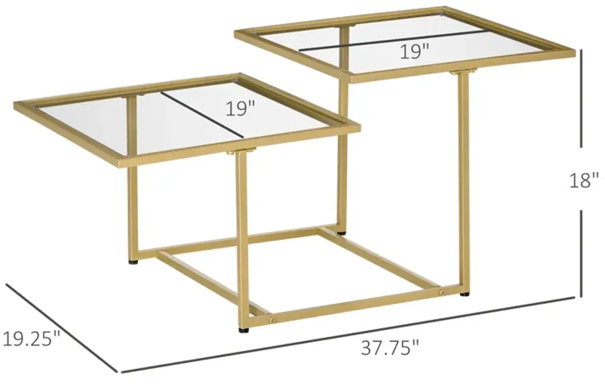 Gold Living Room Accent: Small Glass Double-tier Coffee Table