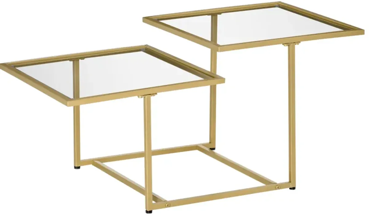 Gold Living Room Accent: Small Glass Double-tier Coffee Table