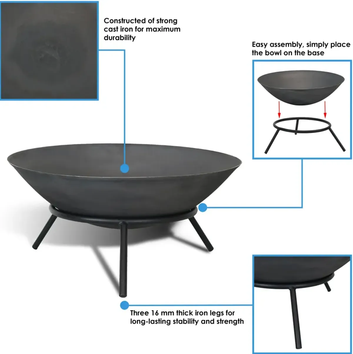 Sunnydaze 22 in Raised Cast Iron Fire Pit Bowl with Stand