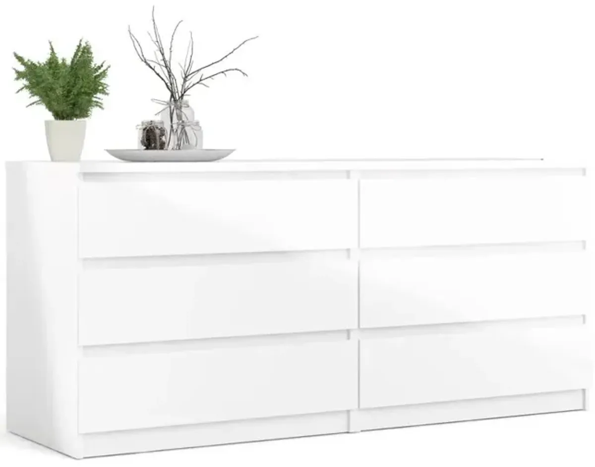 Tvilum 6 Drawer Double Dresser White High Gloss