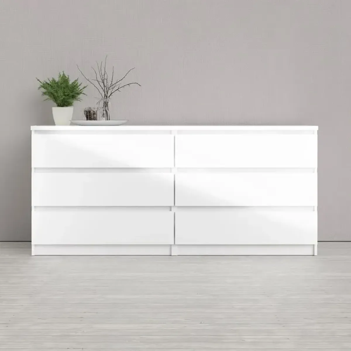 Tvilum 6 Drawer Double Dresser White High Gloss