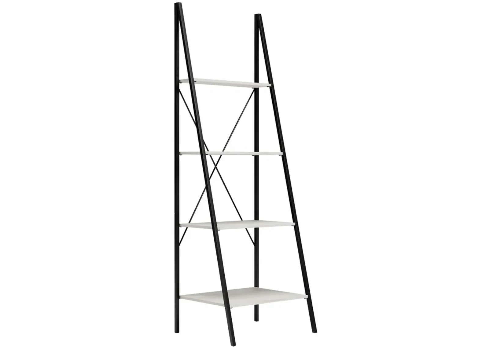 Gem 71 Inch Leaning Bookcase, Angled Ladder Design, Black Metal Frame-Benzara