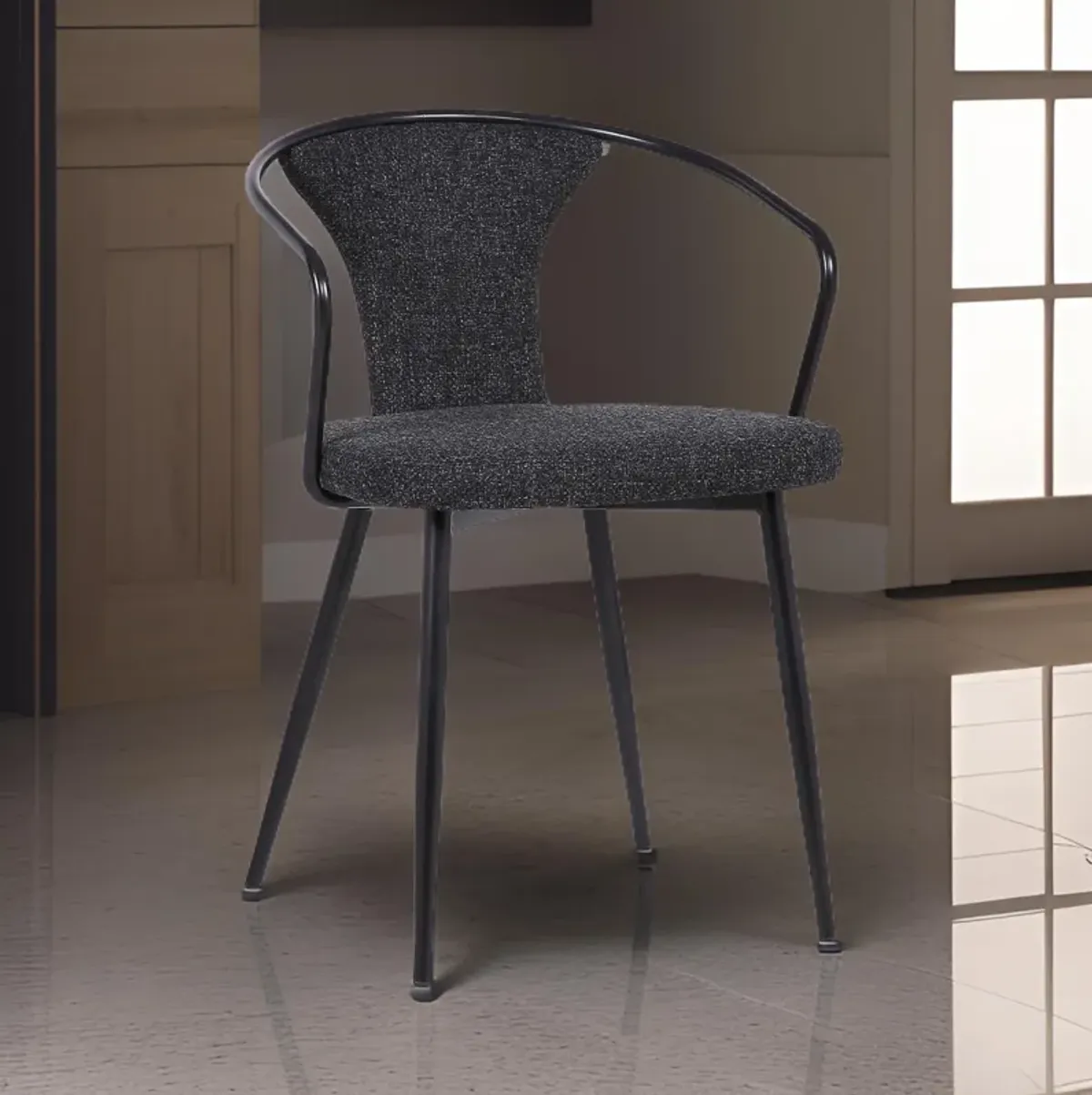 19 Inch Modern Fabric Dining Chair with Curved Back, Black-Benzara