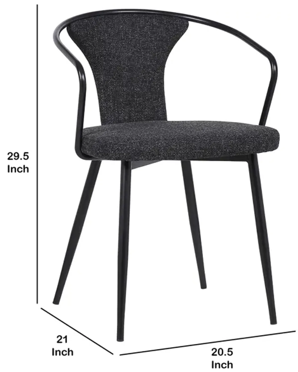 19 Inch Modern Fabric Dining Chair with Curved Back, Black-Benzara