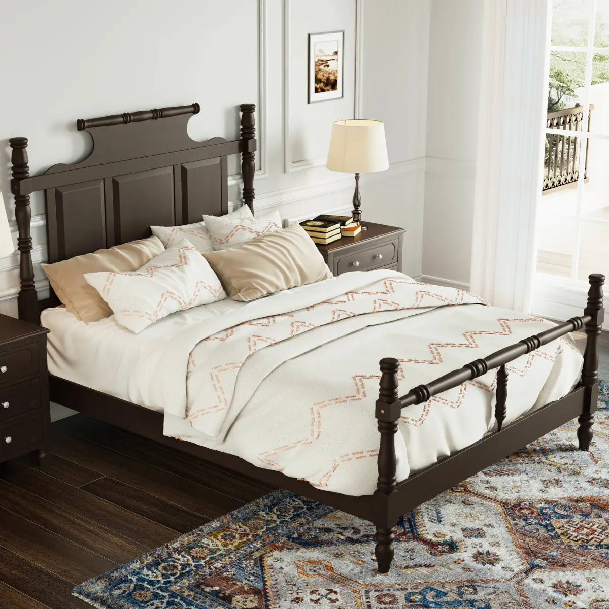 Merax Vintage Country Style 4-Poster Platform Bed