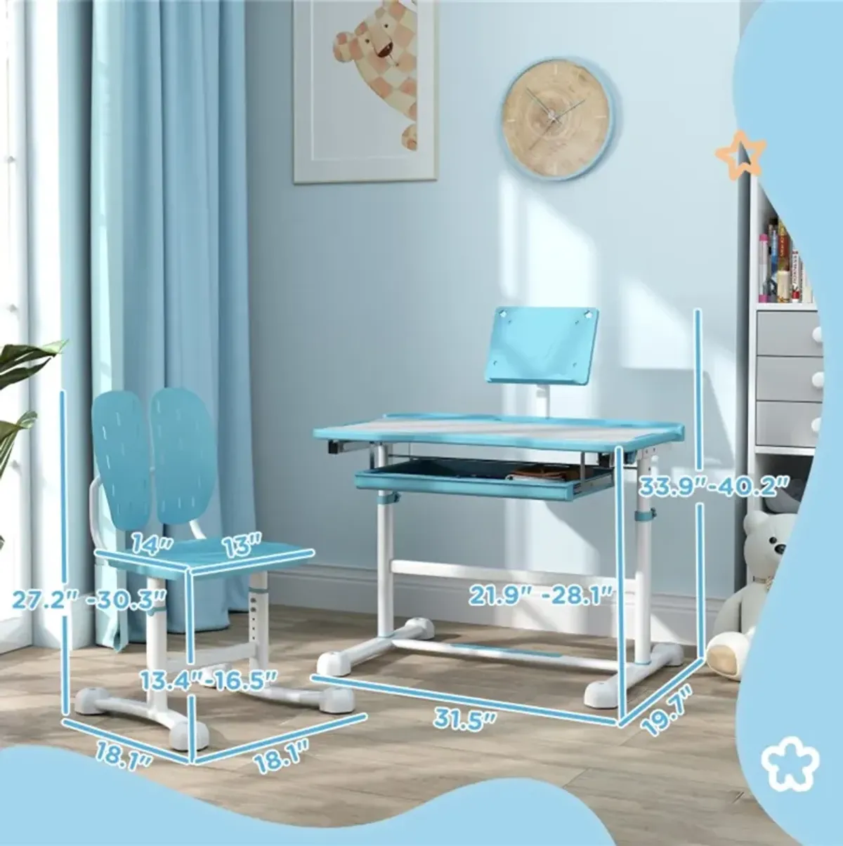 Kids Desk and Chair Set for Study and Playtime