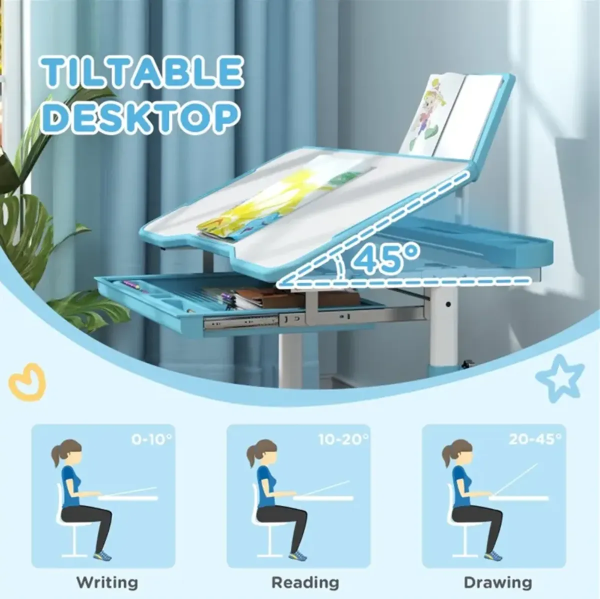 Kids Desk and Chair Set for Study and Playtime