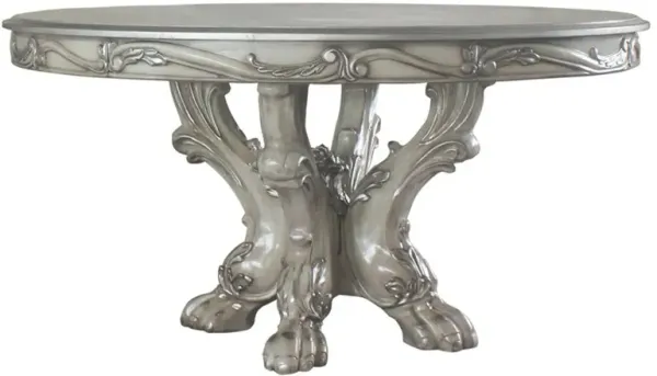 60 Inch Wooden Dining Table with Trestle Base, Bone White - Benzara