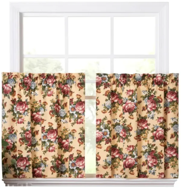 Ellis Bella Rose Stylish Medium Scale Printed Floral Pattern 1.5" Rod Pocket Tier for Windows 56"x24" Butter