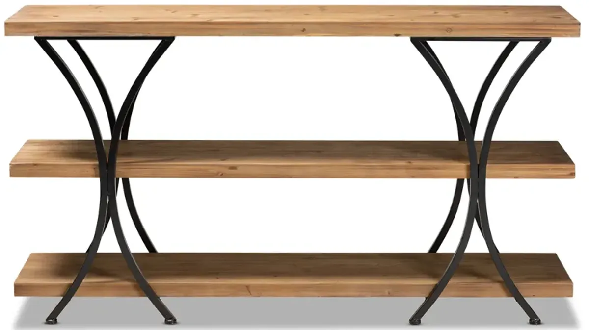 Baxton Studio Terrell Natural Brown Finished Wood And Black Finished Metal Console Table