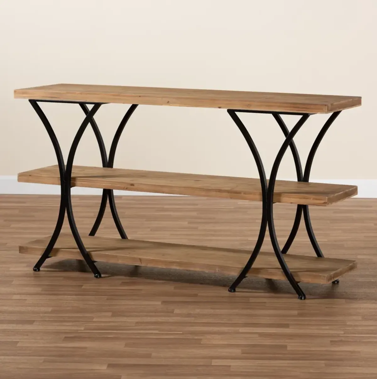 Baxton Studio Terrell Natural Brown Finished Wood And Black Finished Metal Console Table