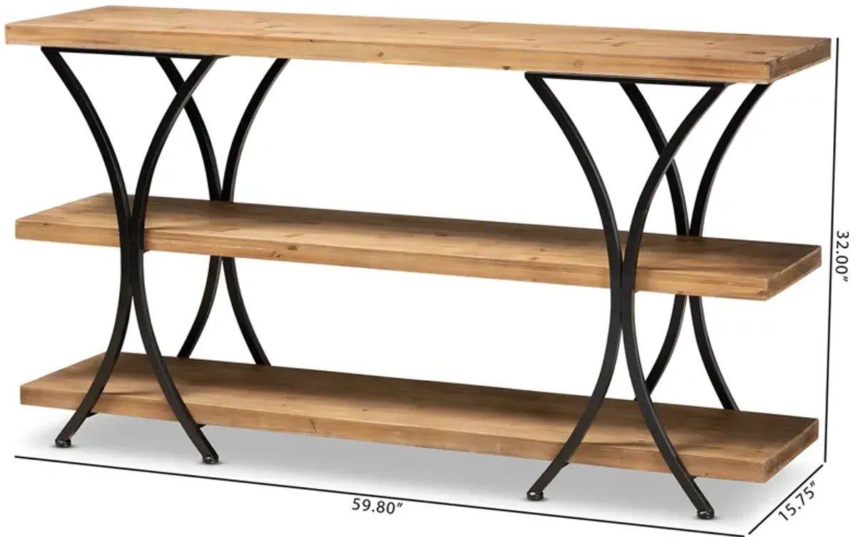 Baxton Studio Terrell Natural Brown Finished Wood And Black Finished Metal Console Table