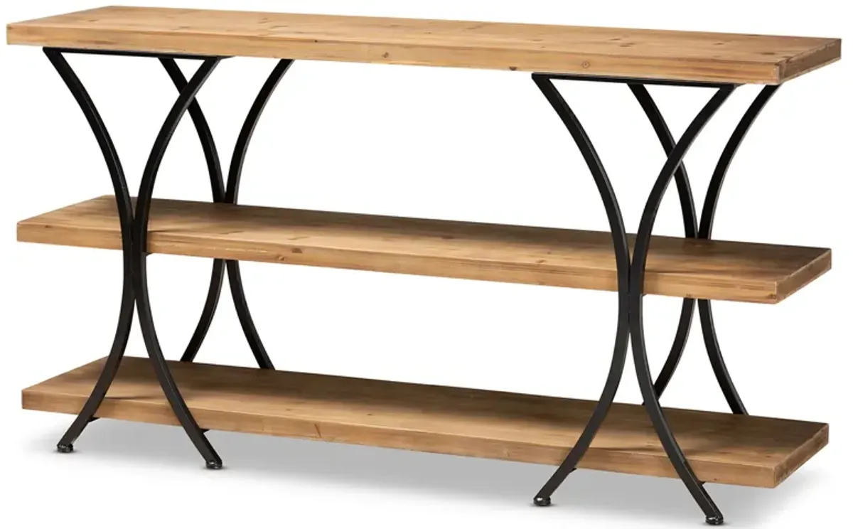 Baxton Studio Terrell Natural Brown Finished Wood And Black Finished Metal Console Table