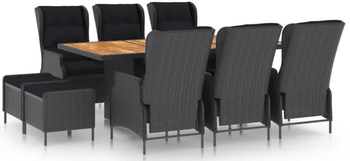 vidaXL 9 Piece Outdoor Dining Set with Cushions Poly Rattan Dark Gray