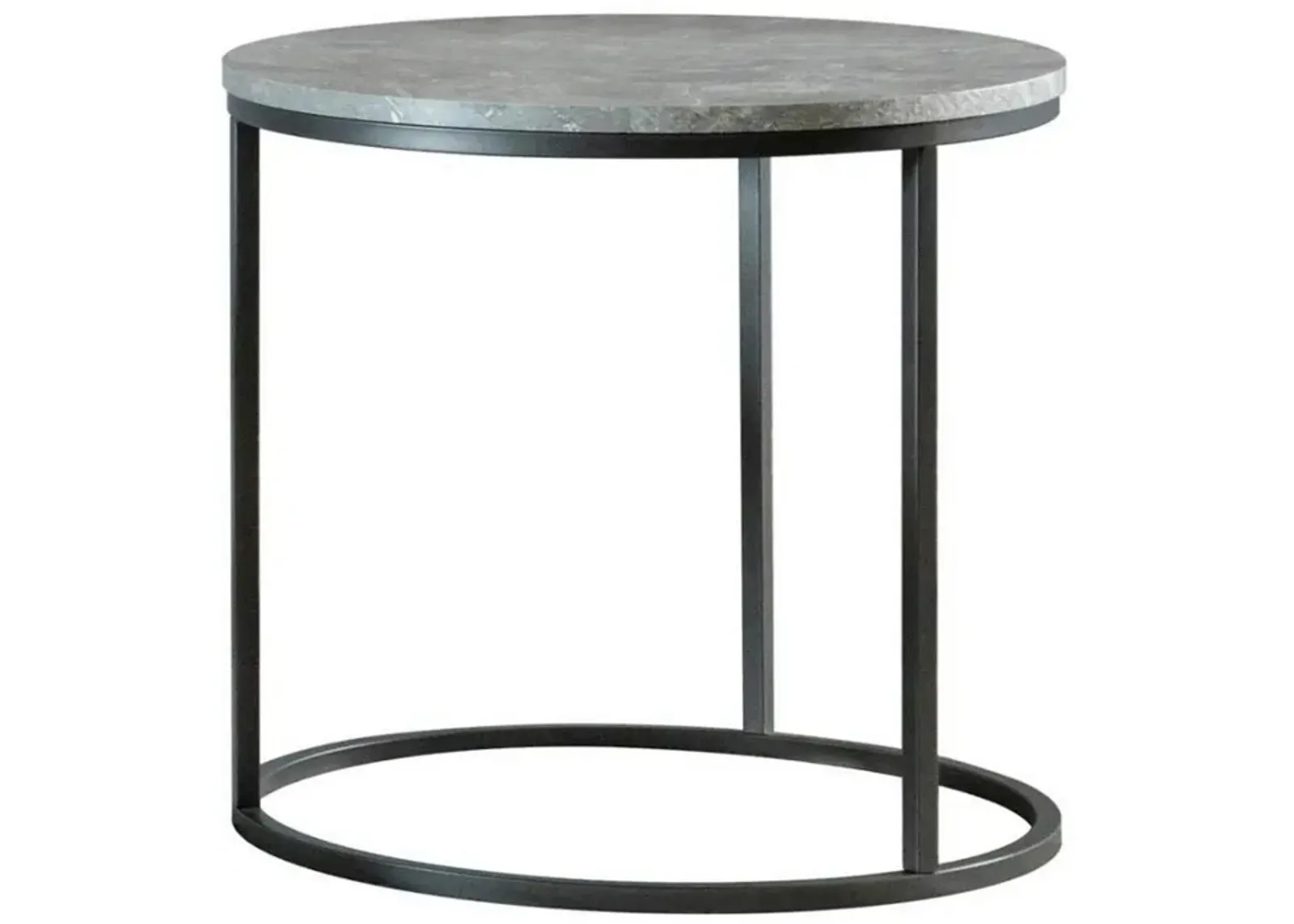 End Table with Textured Round Faux Marble Top, Gray-Benzara