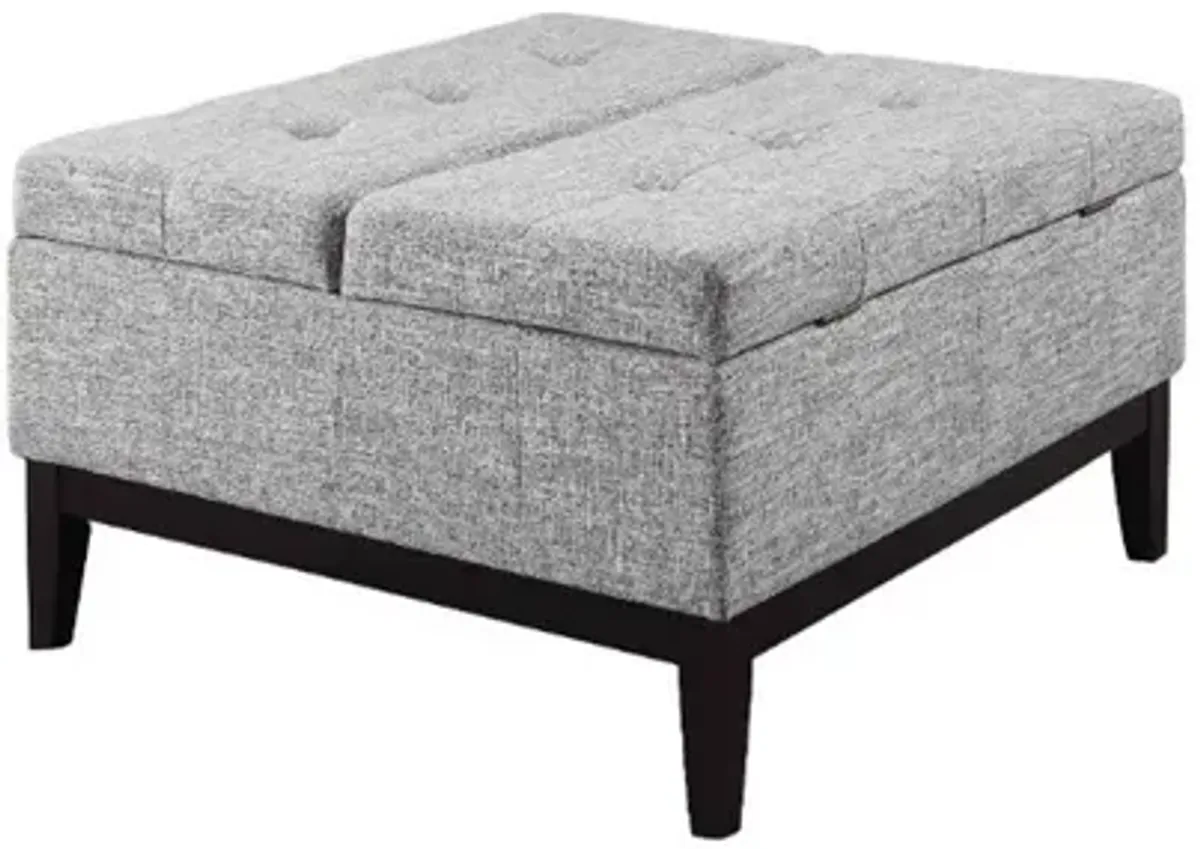 Fabric Upholstered Tufted Square Storage Coffee Table, Black and Gray - Benzara