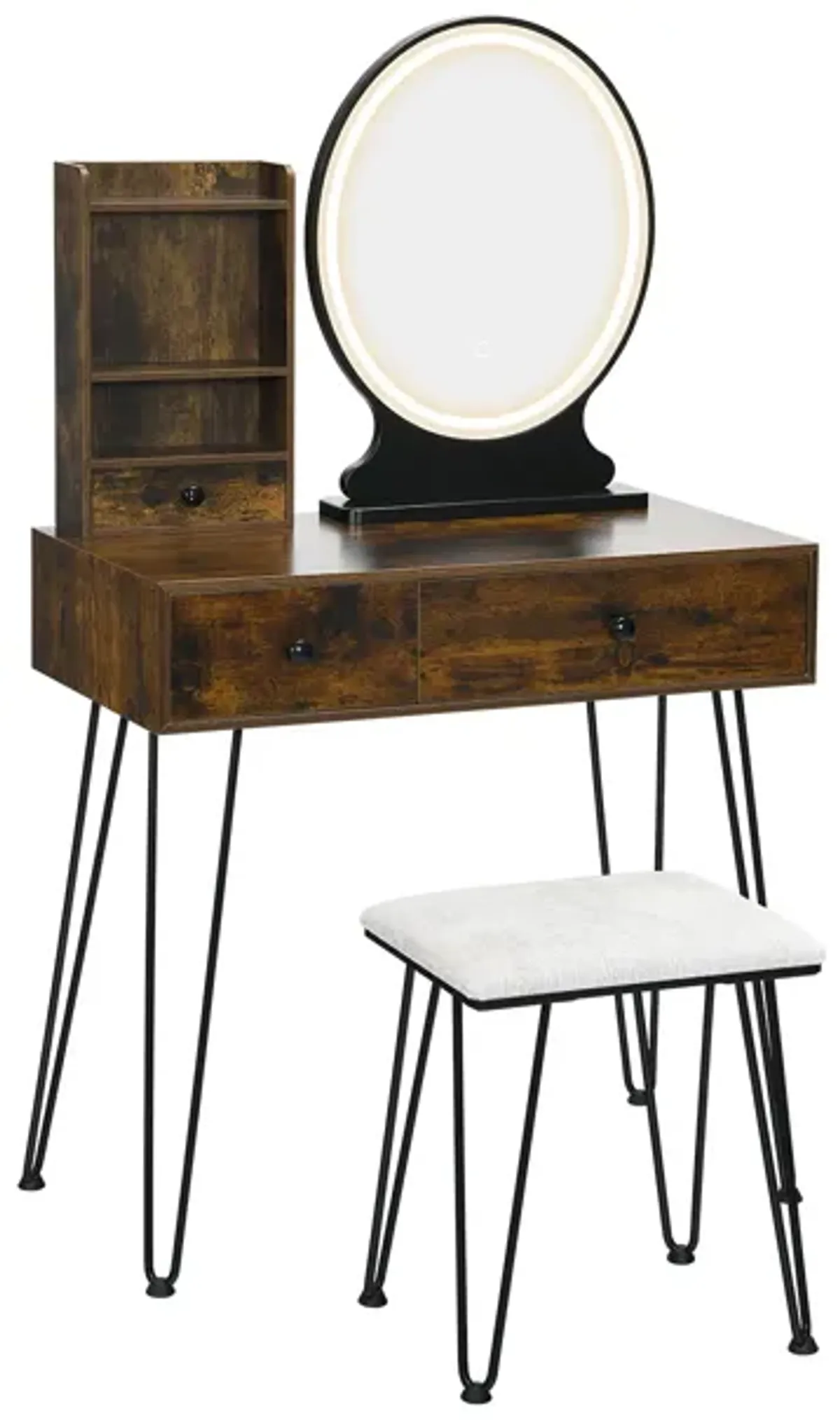 Vanity Table Set with Lighted Mirror and Cushion Stool